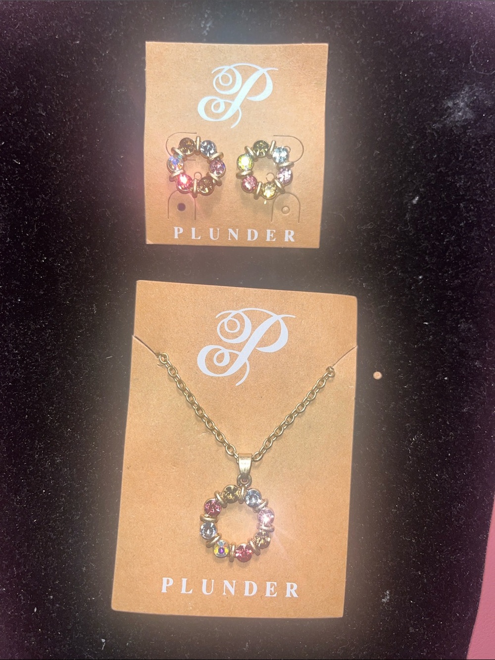 Plunder Gold-Tone Multicolor Crystal Wreath Necklace & Stud Earrings